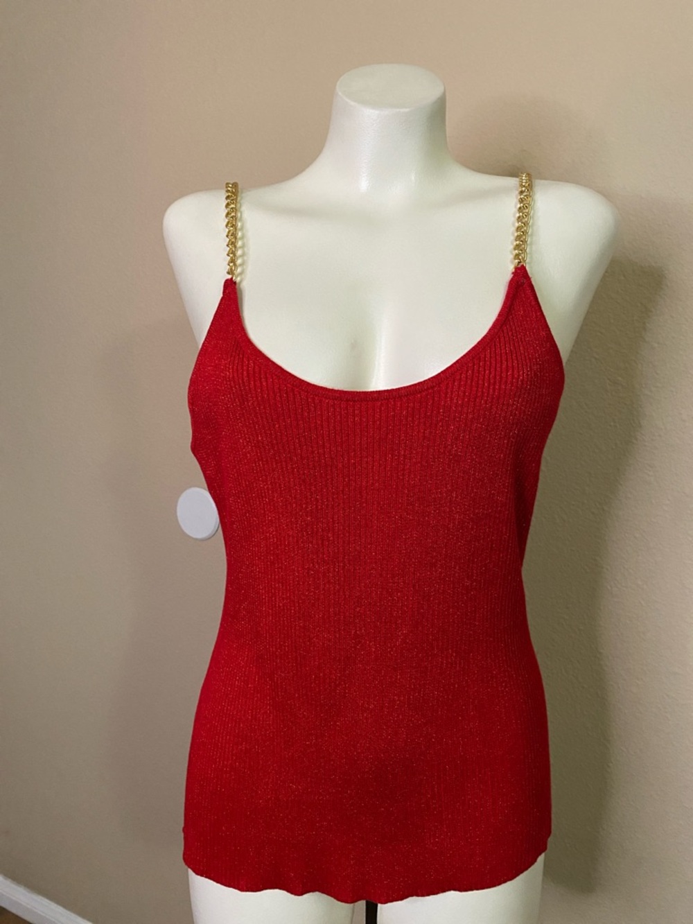 No Boundaries Shimmery stretch Red Metallic ribbed Knit chain tank top XL 🖤